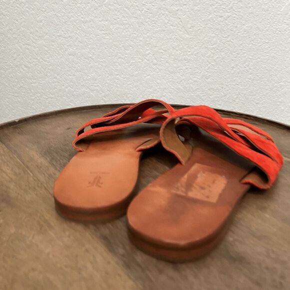 Frye Boots Red Suede Leather Carla Criss-Cross Open Toe Sandals Women's Size 8.5 - Picture 2 of 9